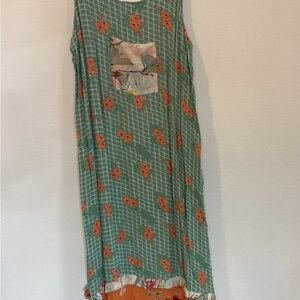 Cottage-core Boho Chic Green and Orange Floral Maxi Dress